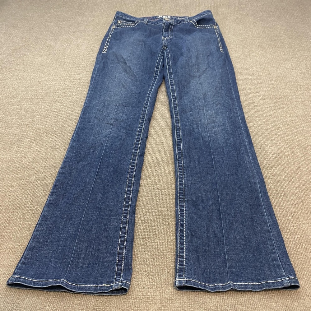 Rock 47 By Wrangler Bootcut Jeans Womens 31x34 Blue Wash Low Rise Embroidered